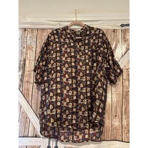 Men's Bogari Studio burgundy and blacksilk short sleeve shirt sz M preloved #287